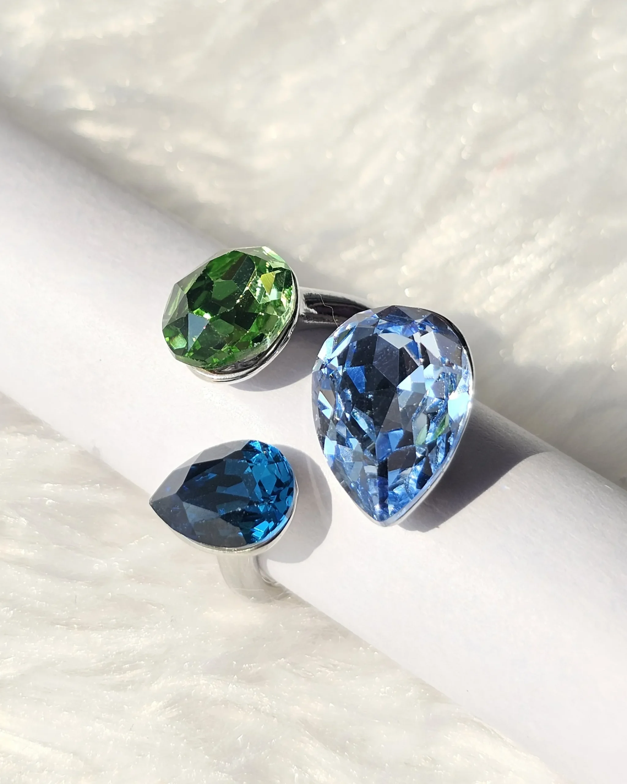 Azure Sage Crystal Duo Adjustable Ring Blue and green crystal adjustable statement ring