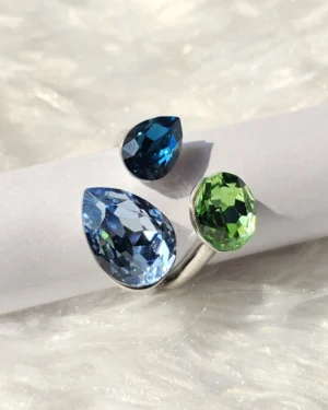 Azure & Sage Crystal Duo Adjustable Ring - Image 2