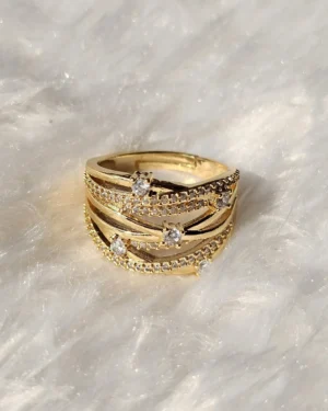 Golden Multi-Band Crystal Statement Ring - Image 2