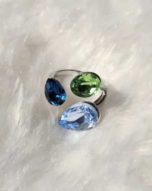 Azure & Sage Crystal Duo Adjustable Ring - Image 3