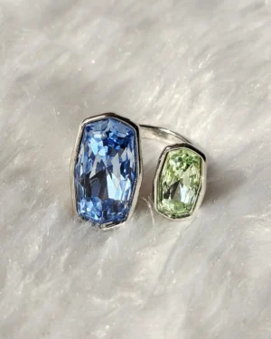 Blue & Green Crystal Open Statement Ring - Image 2
