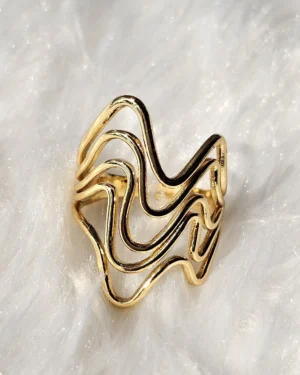 Golden Wave Open Cuff Statement Ring - Image 2