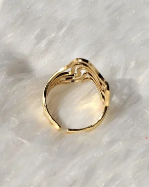 Golden Wave Open Cuff Statement Ring - Image 3