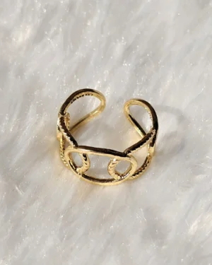 Gold Abstract Wave Open Statement Ring - Image 2