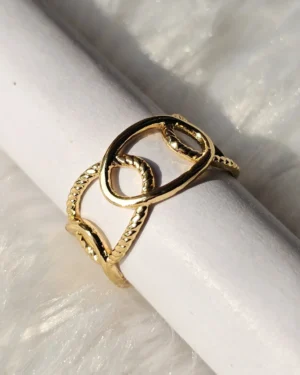 Gold Abstract Wave Open Statement Ring - Image 3