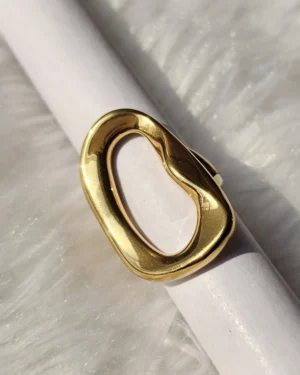 Gold tone sculptural open statement ring