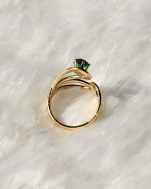 Gold Tone Green Stone Sculptural Open Statement Ring - Image 3