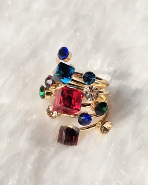 Golden Kaleidoscope Multicolor Statement Ring - Image 3