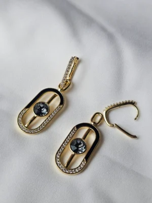 Golden Noir Crystal Geometric Drop Earrings - Image 3