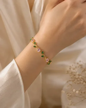 Elysian Pink & Green Crystal Vine Bracelet