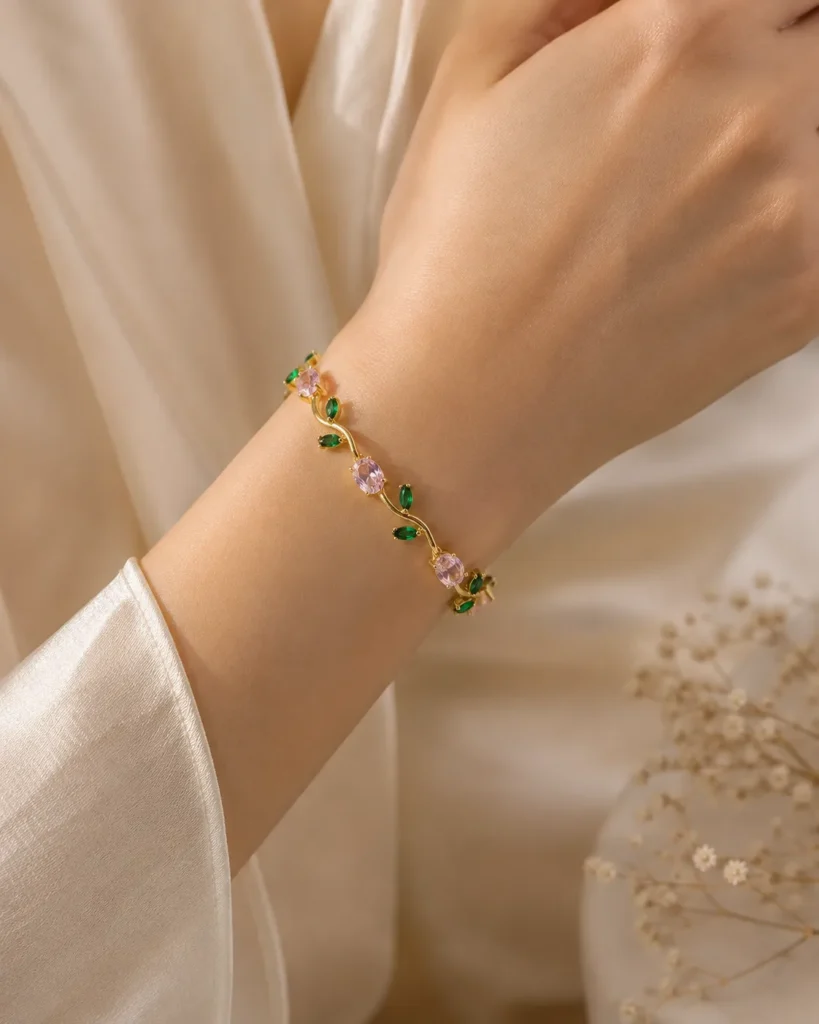 Elysian Pink & Green Crystal Vine Bracelet