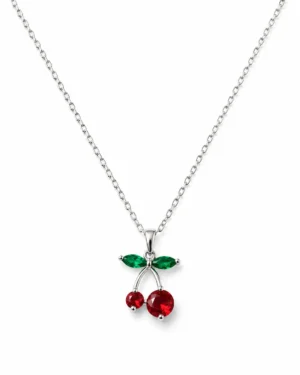 Silver Cherry Charm Pendant Necklace - Image 3