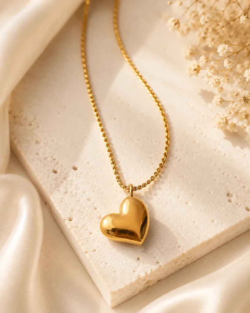 Golden heart pendant necklace for women