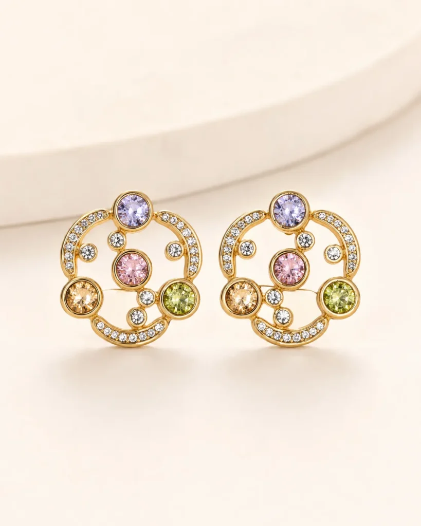 Multicolor crystal circle earrings for women