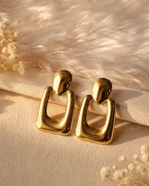 Golden Sculpted U-Shape Drop Earrings